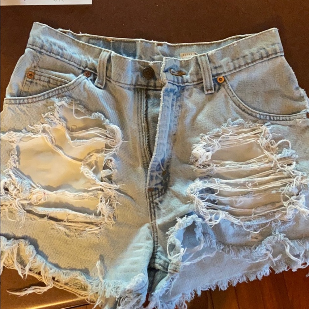 Levi’s high waisted jean shorts distressed